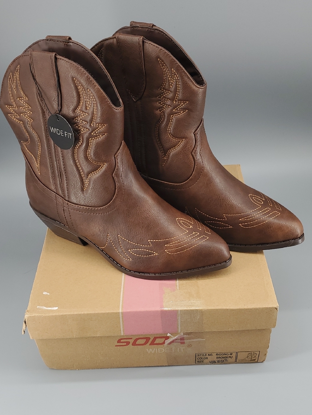 Women’s Brown Western Ankle Boots - Wide Fit